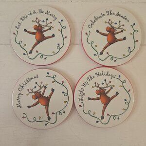 Ganz Bella Casa Reindeer Christmas Coasters set of 4 ceramic